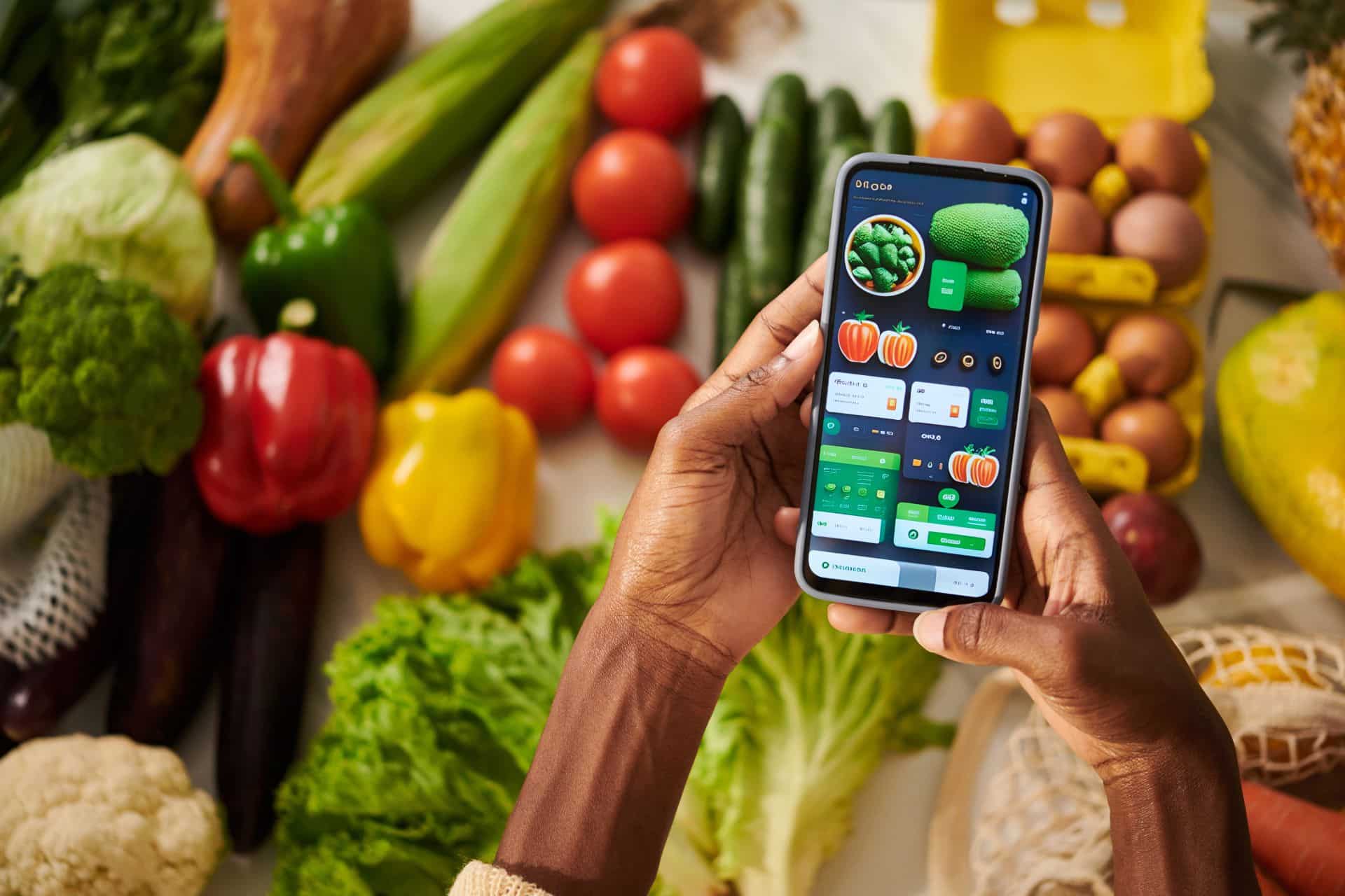 app per ricette vegetariane su smartphone con ingredienti freschi - axelot.it